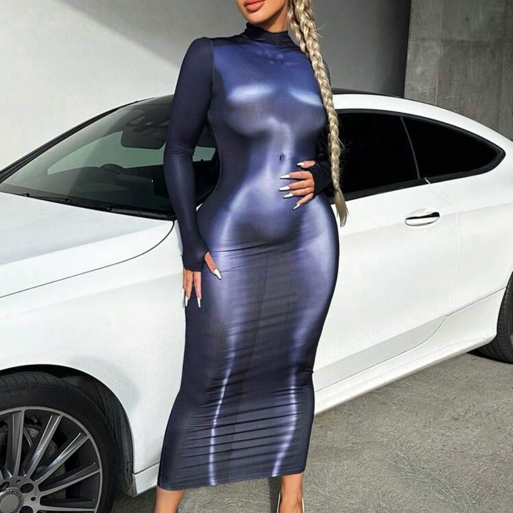 Elegant Navy Blue Bodycon Dress